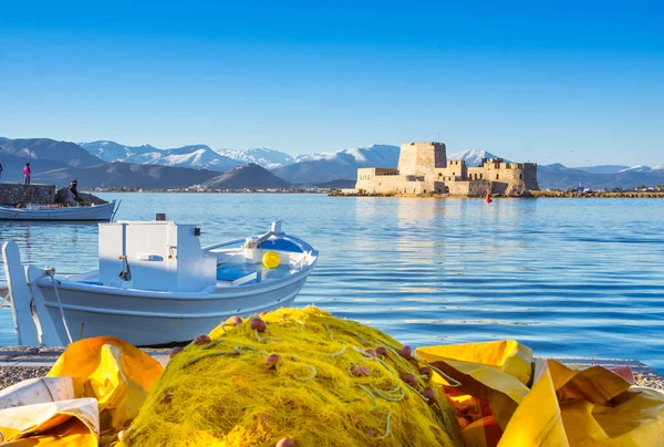 Castillo Agua Bourtzi Una Pequeña Isla Con Una Fortaleza Costa — Foto de Stock