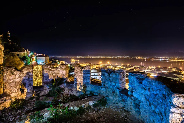 Cidade Velha Iluminada Nafplion Greece Com Telhados Telhados Porto Pequeno — Fotografia de Stock