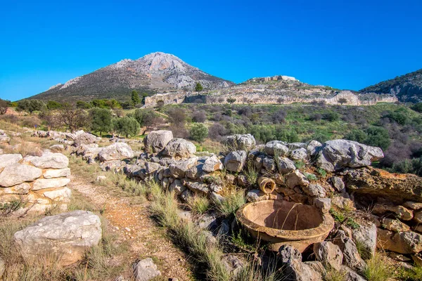 Sito Archeologico Micene Vicino Villaggio Micine Con Antiche Tombe Mura — Foto Stock