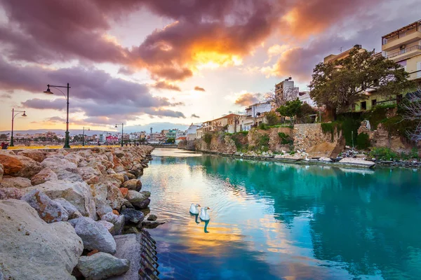 Den Pictursque Hamn Sitia Kreta Grekland Vid Solnedgången Sitia Traditionell — Stockfoto