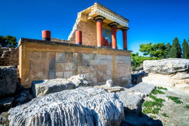 Knossos Kandiye yakınındaki eski duvarları. Minoan Saray kalıntıları olduğu Akdeniz Girit Adası Unesco geçici liste, Yunanistan saraylarda en büyük arkeolojik sitesi