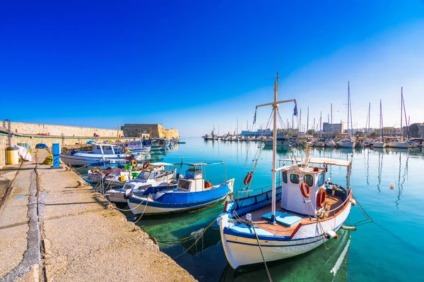 Heraklion Harbour Old Venetian Fort Koule Shipyards Crete Greece — Stock Photo, Image