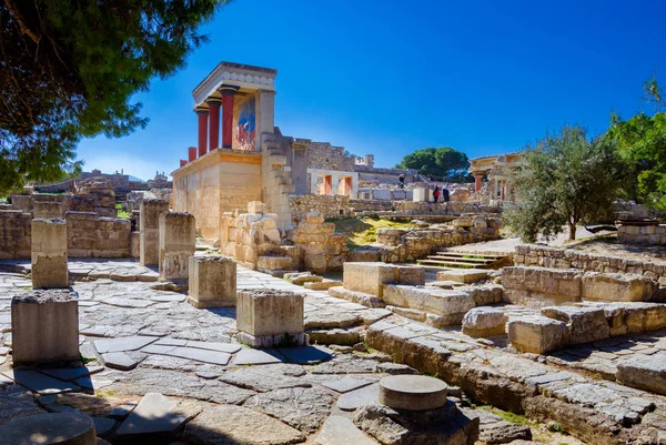 Vieux Murs Knossos Près Héraklion Les Ruines Des Palais Minoens — Photo