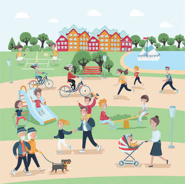 Vector illustration of people having activities in the park with rest. This content have detail of people activities in the park and rest with learn in park and use for advertising
