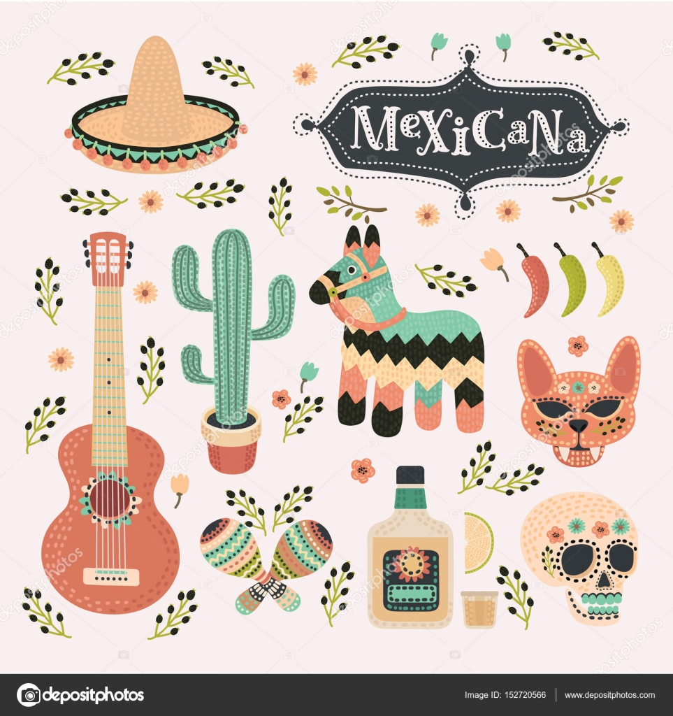 Siesta mexicano messicano holliday carnival stellte karneval feiertag fiesta pictogrammen pinata sièste placé maracas gitarr icona spagnola peperoncino stabilito sieste Dibujos: navidad mexicana | Dibujos animados de vector set