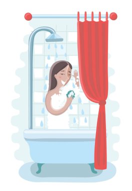 Illustration of a woman taking a shower