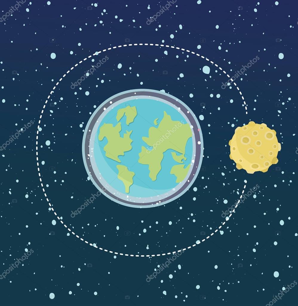 Cute cartoon Earth with Moon. Modern flat style vector