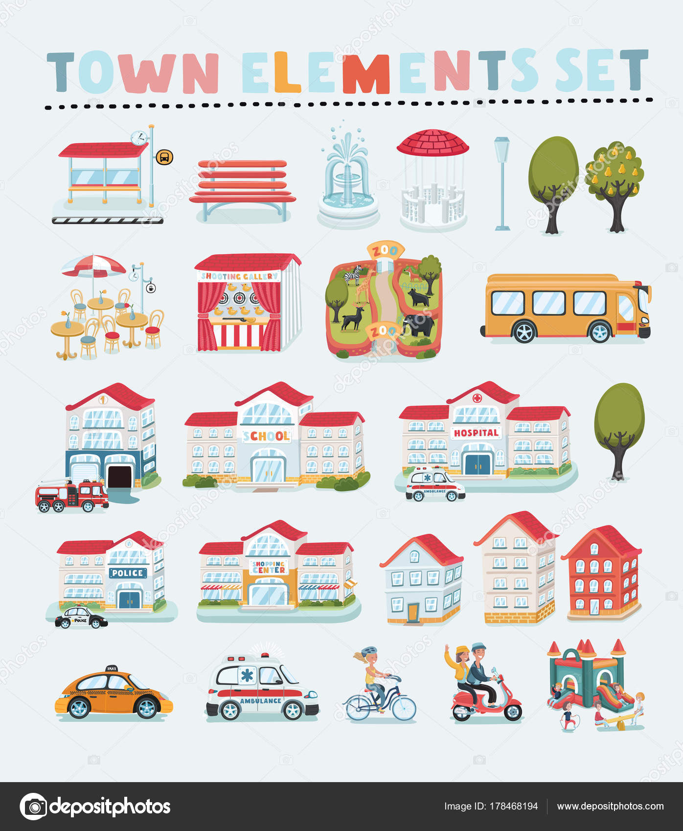vector set of cartoon town map creator house constructor house cafe shop infrastructure transport village and countryside element - House Map Creator vector set of cartoon town map creator house constructor house cafe shop infrastructure transport village and countryside element - House Map Creator