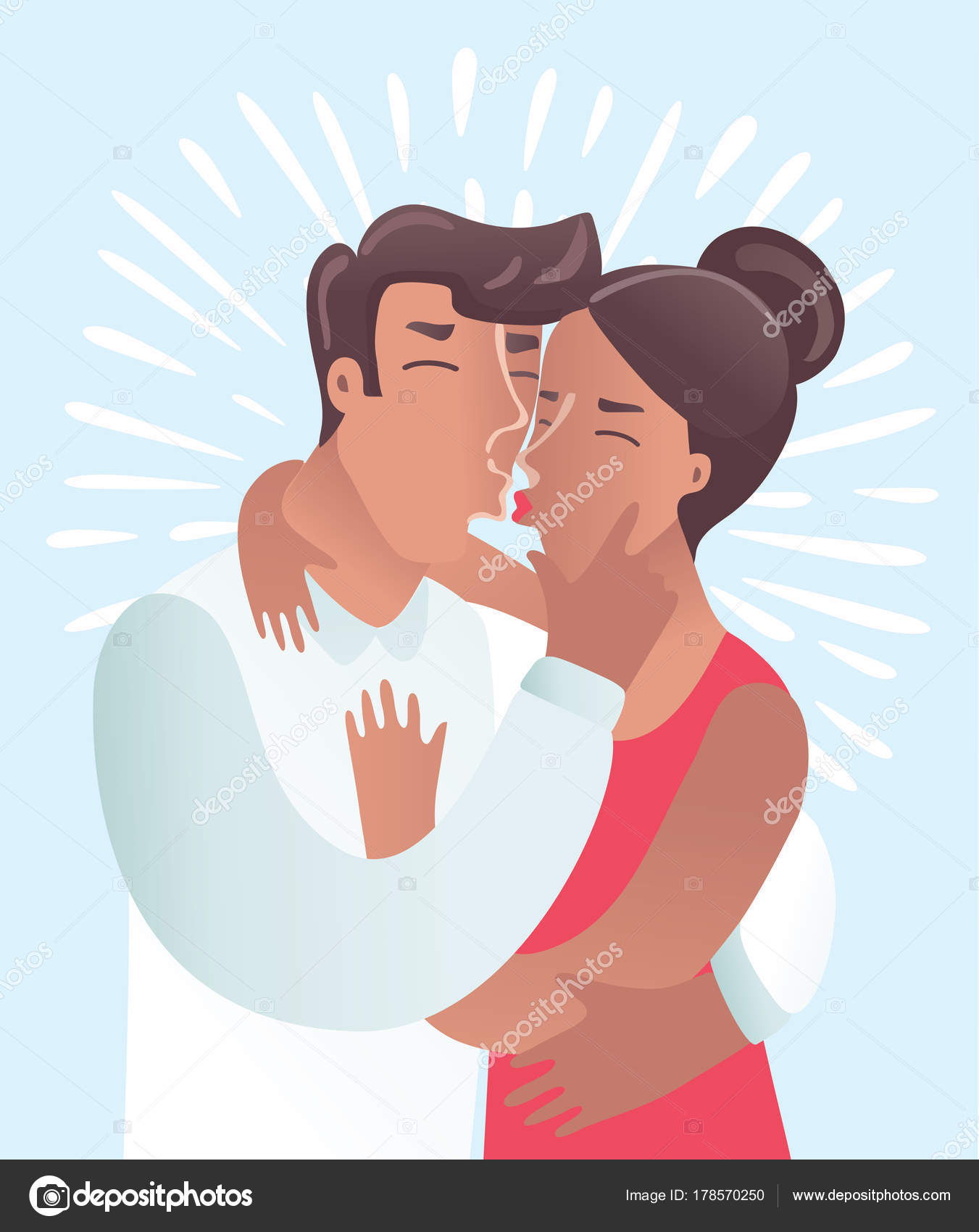 白い背景の上のカップルのキスのロマンチックなイラストです