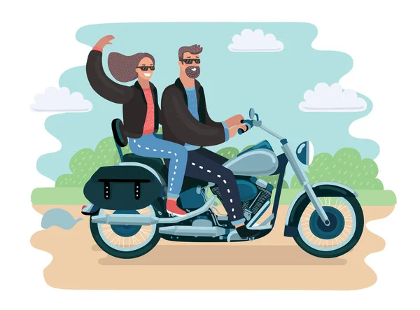 Vector illustration of adventurous elderly couple riding a scooter in the park Royalty Free Stock Illustrations