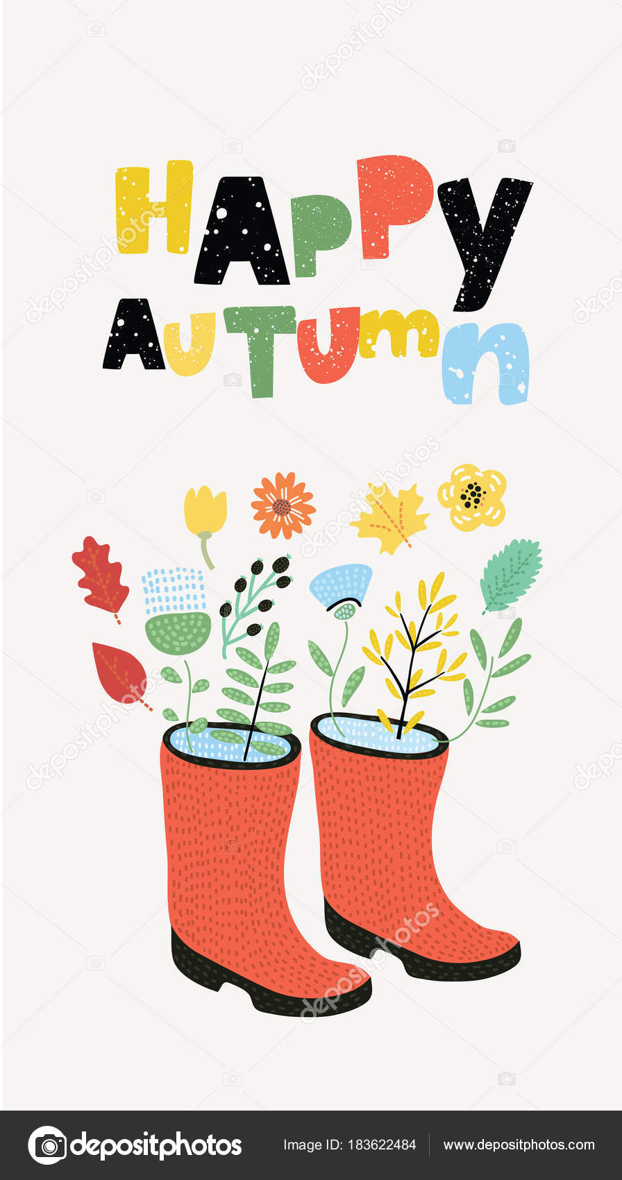 Carte De Vecteur Bonjour Automne Bottes Caoutchouc