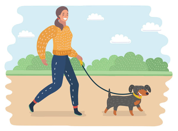 Young woman walking a dog — Stock Vector