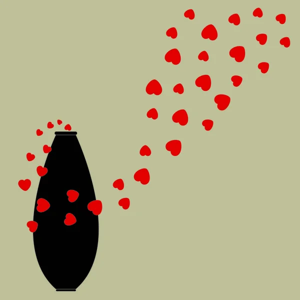 Jarrón negro con corazones arriba — Vector de stock