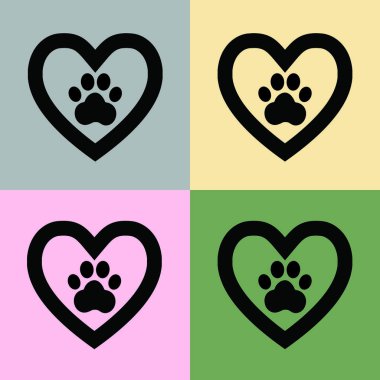 Köpek pençe işareti simgesi simgeleri ayarla kalbinde