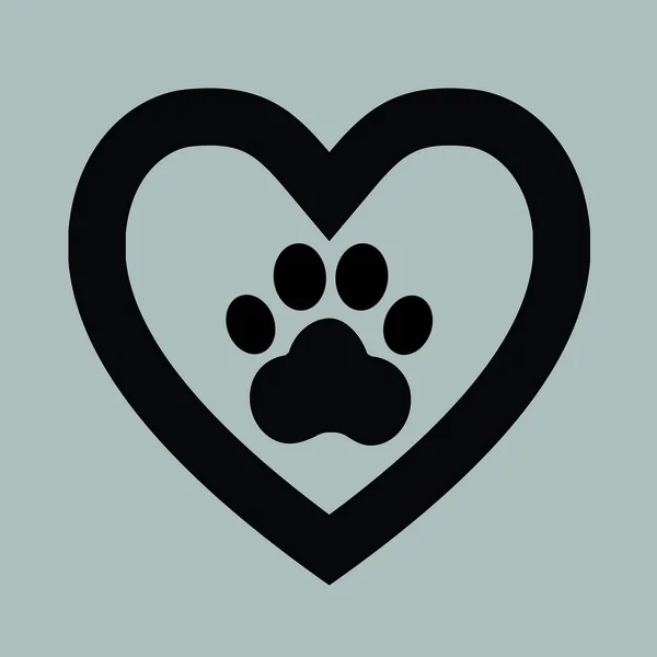 Icône signe patte de chien dans le coeur — Image vectorielle