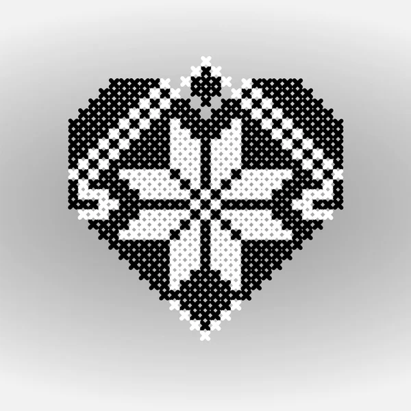 Kreuzstich auf einem Herzhintergrund in weiß und schwarz — Stockvektor