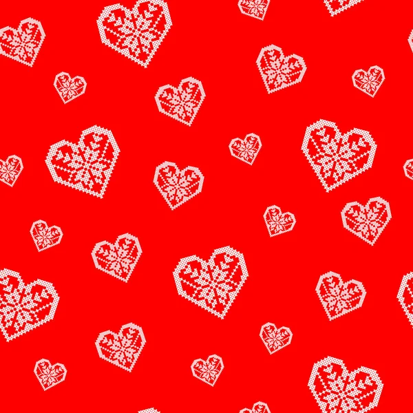 Muster des Herzschmucks auf rotem Hintergrund — Stockvektor