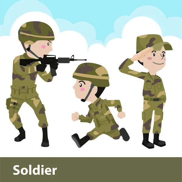 Soldado militar arma desenho animado Plano Vector Ilustração —  Vetores de Stock