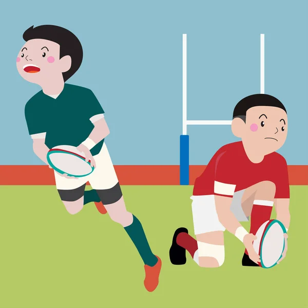 Juego de ilustración de dibujos animados de vectores deportivos de rugby — Vector de stock