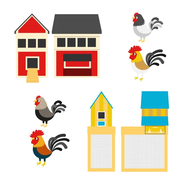 Chicken coop illustration set — Stock Vector