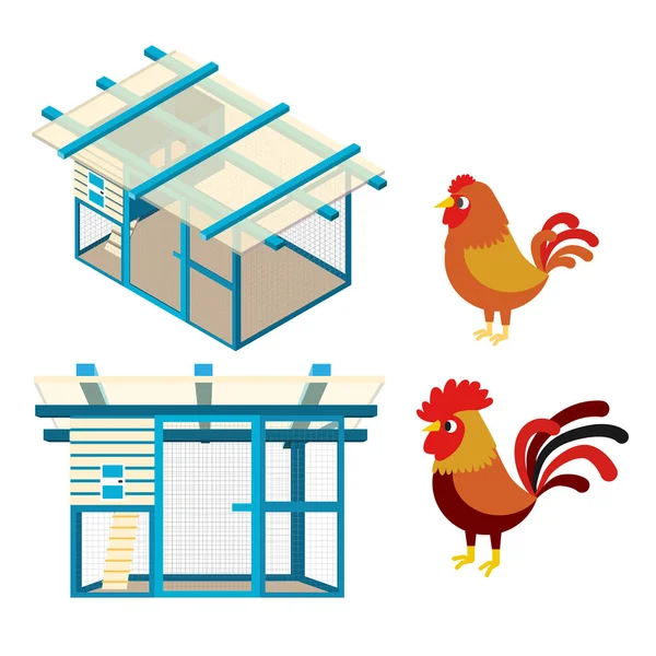 Chicken coop illustration set — Stock Vector