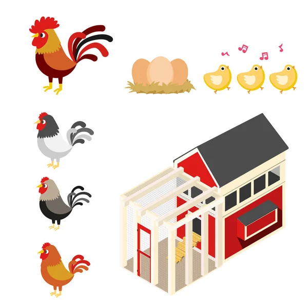 Gallinero conjunto ilustración — Vector de stock