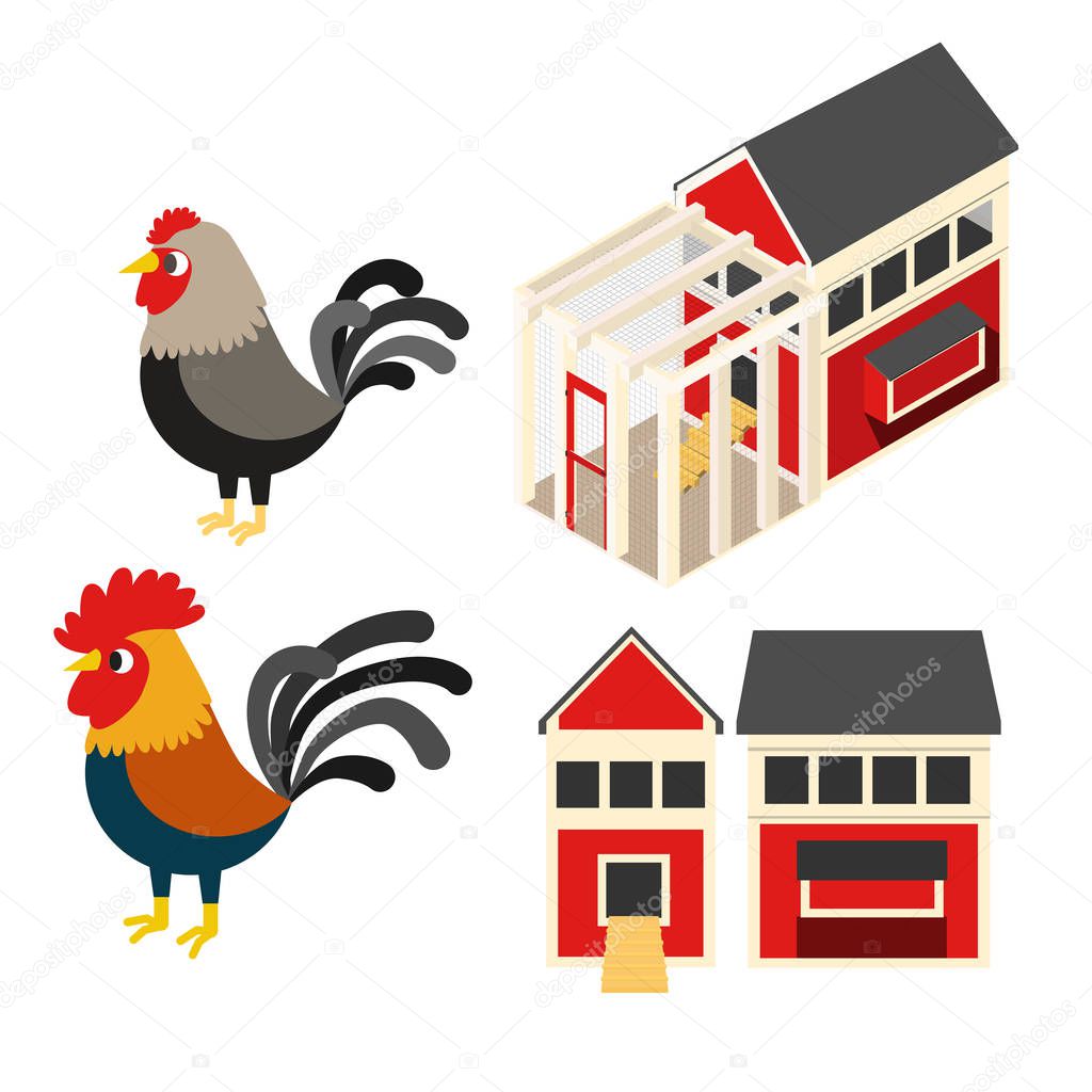 chicken coop illustration set