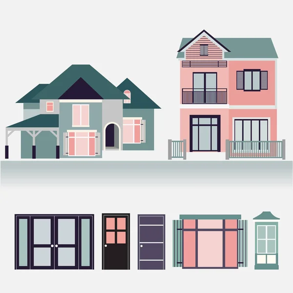 Casa exterior conjunto iconos vector ilustración — Archivo Imágenes Vectoriales