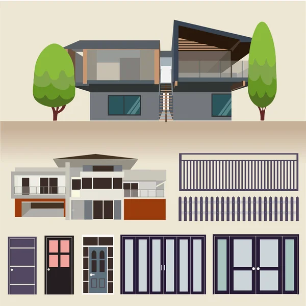 Casa exterior conjunto iconos vector ilustración — Archivo Imágenes Vectoriales