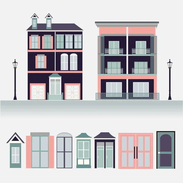 House exterior set icons vector illustration — Stock Vector