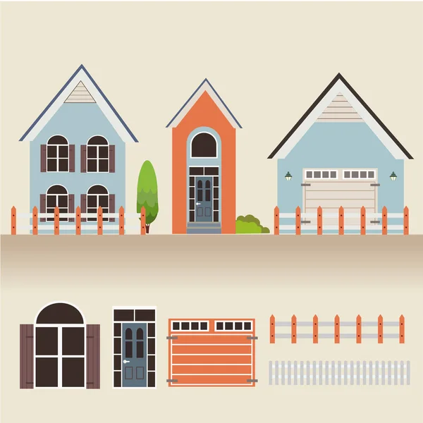 Casa exterior conjunto iconos vector ilustración — Vector de stock