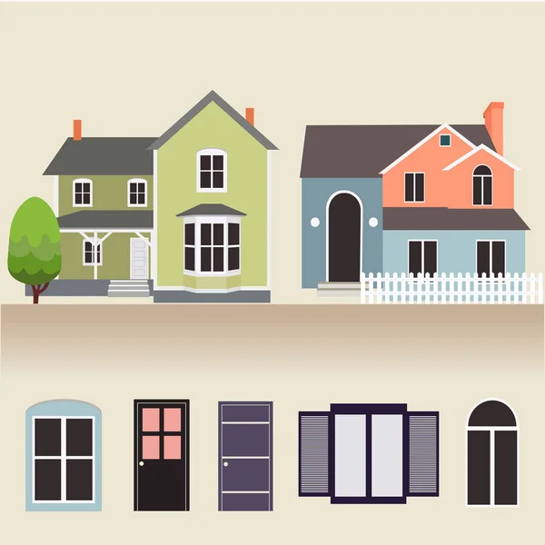 Casa exterior conjunto iconos vector ilustración — Vector de stock