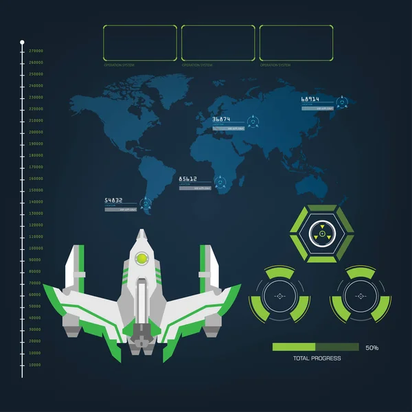 Naves espaciales aeronaves con interfaz de modo de acción visual futuro — Vector de stock