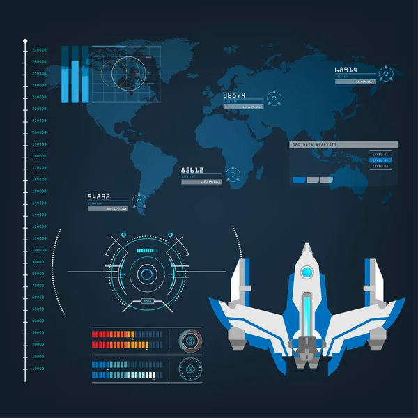 Aeronaves de naves espaciais com interface de modo de ação de visão futura —  Vetores de Stock