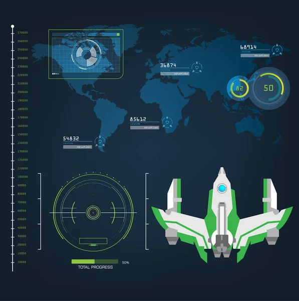 Aeronaves de naves espaciais com interface de modo de ação de visão futura —  Vetores de Stock