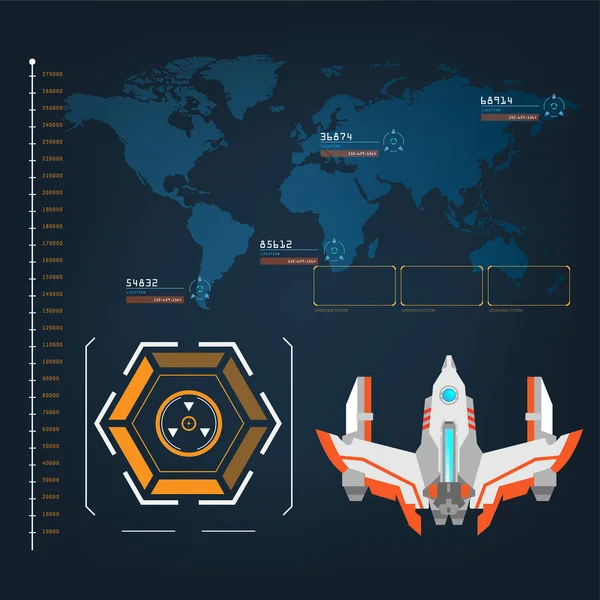 Avions spatiaux avec interface future de mode d'action à vue — Image vectorielle