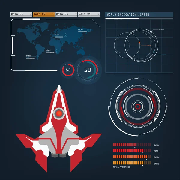 Avions spatiaux avec interface future de mode d'action à vue — Image vectorielle