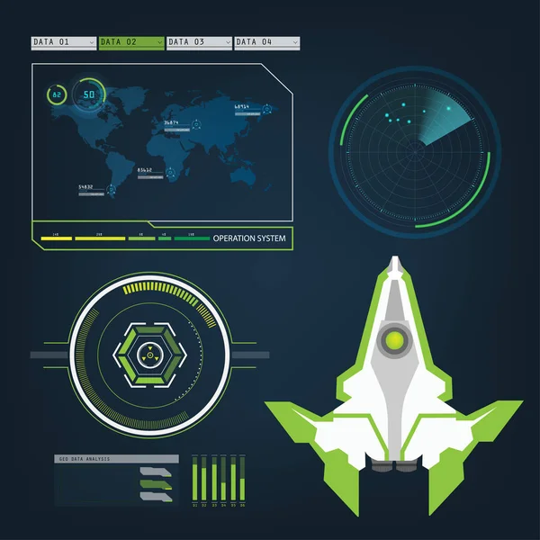 Avions spatiaux avec interface future de mode d'action à vue — Image vectorielle