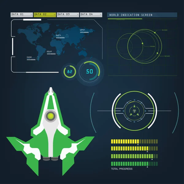 Raumschiffe Flugzeuge mit zukünftiger Vision Action Mode Schnittstelle — Stockvektor