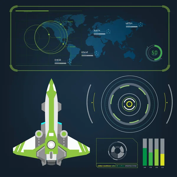 Naves espaciales aeronaves con interfaz de modo de acción visual futuro — Vector de stock
