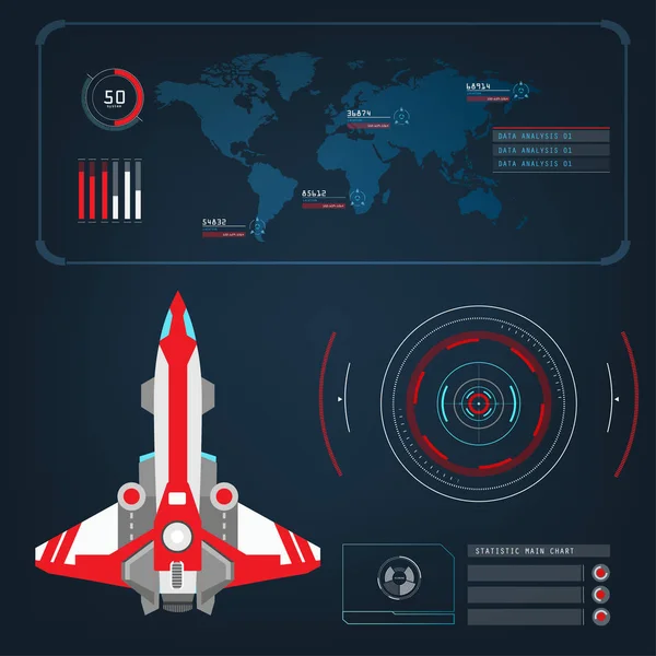 将来視力アクション モード インターフェイスで宇宙船の航空機 — ストックベクタ