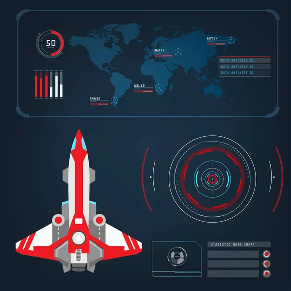 Naves espaciales aeronaves con interfaz de modo de acción visual futuro — Archivo Imágenes Vectoriales