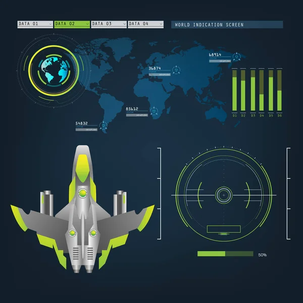 Kosmické lodě letadla s budoucí pohled akce režimu rozhraní — Stockový vektor