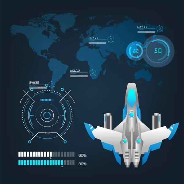 Naves espaciales aeronaves con interfaz de modo de acción visual futuro — Vector de stock