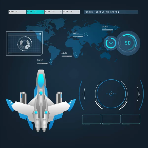 Avions spatiaux avec interface future de mode d'action à vue — Image vectorielle
