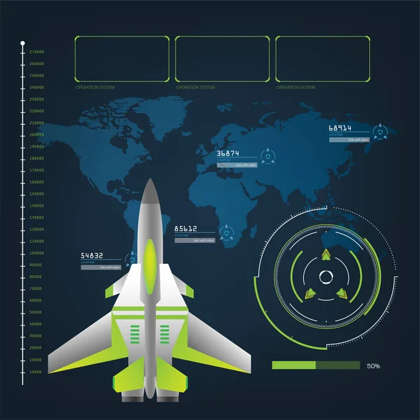 Rymdskepp flygplan med framtida syn action-läge gränssnitt — Stock vektor