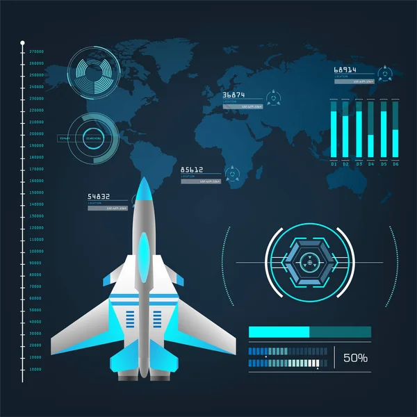 Naves espaciales aeronaves con interfaz de modo de acción visual futuro — Vector de stock