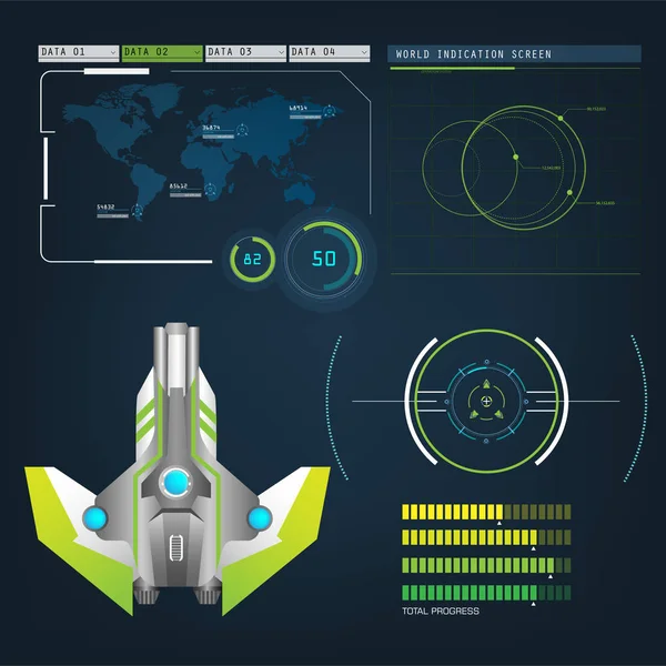 Raumschiffe Flugzeuge mit zukünftiger Vision Action Mode Schnittstelle — Stockvektor