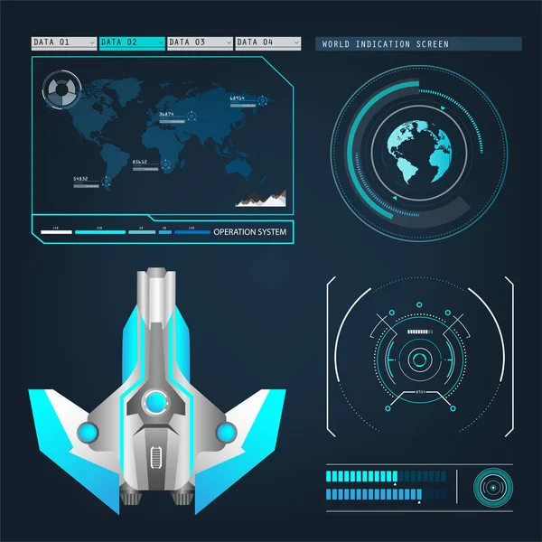 Naves espaciales aeronaves con interfaz de modo de acción visual futuro — Vector de stock