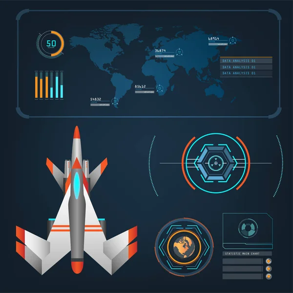 Naves espaciales aeronaves con interfaz de modo de acción visual futuro — Vector de stock